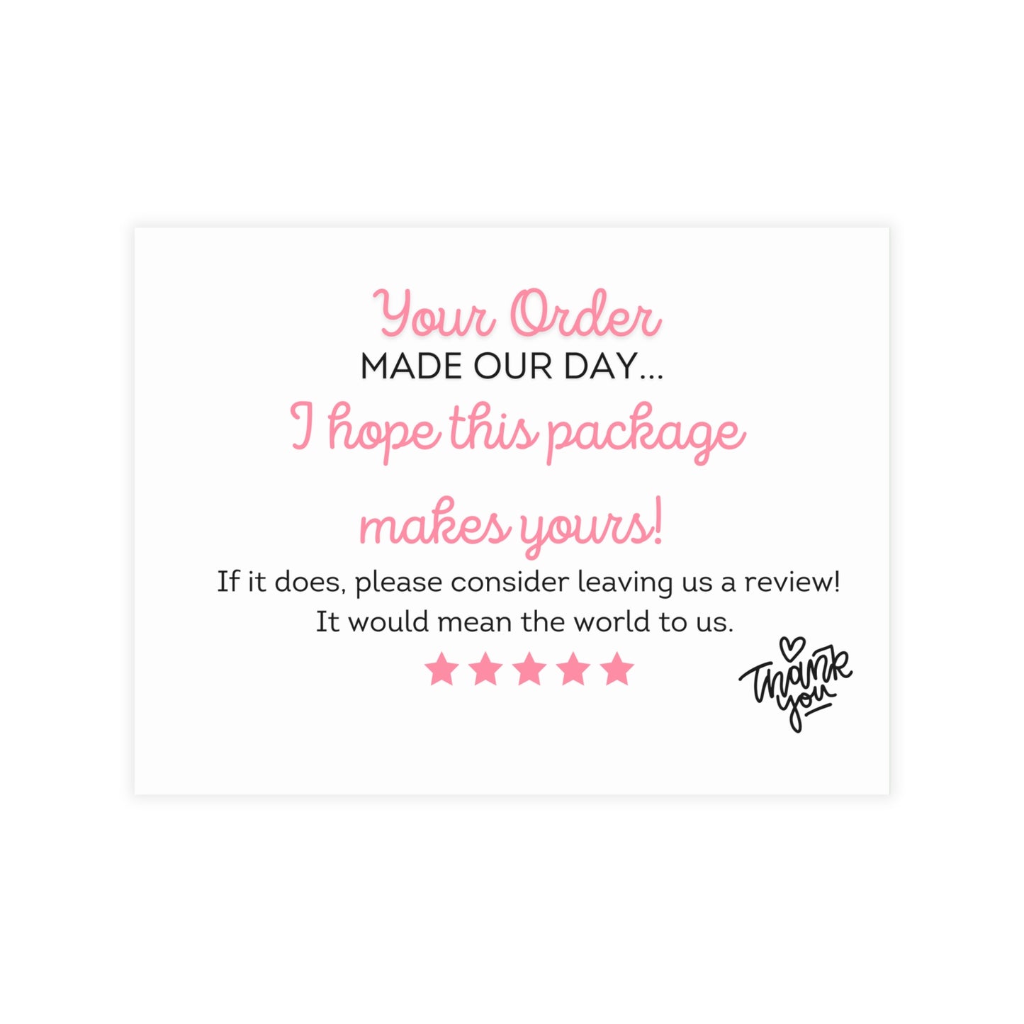 Pink Bows Thank You Cards Package Inserts